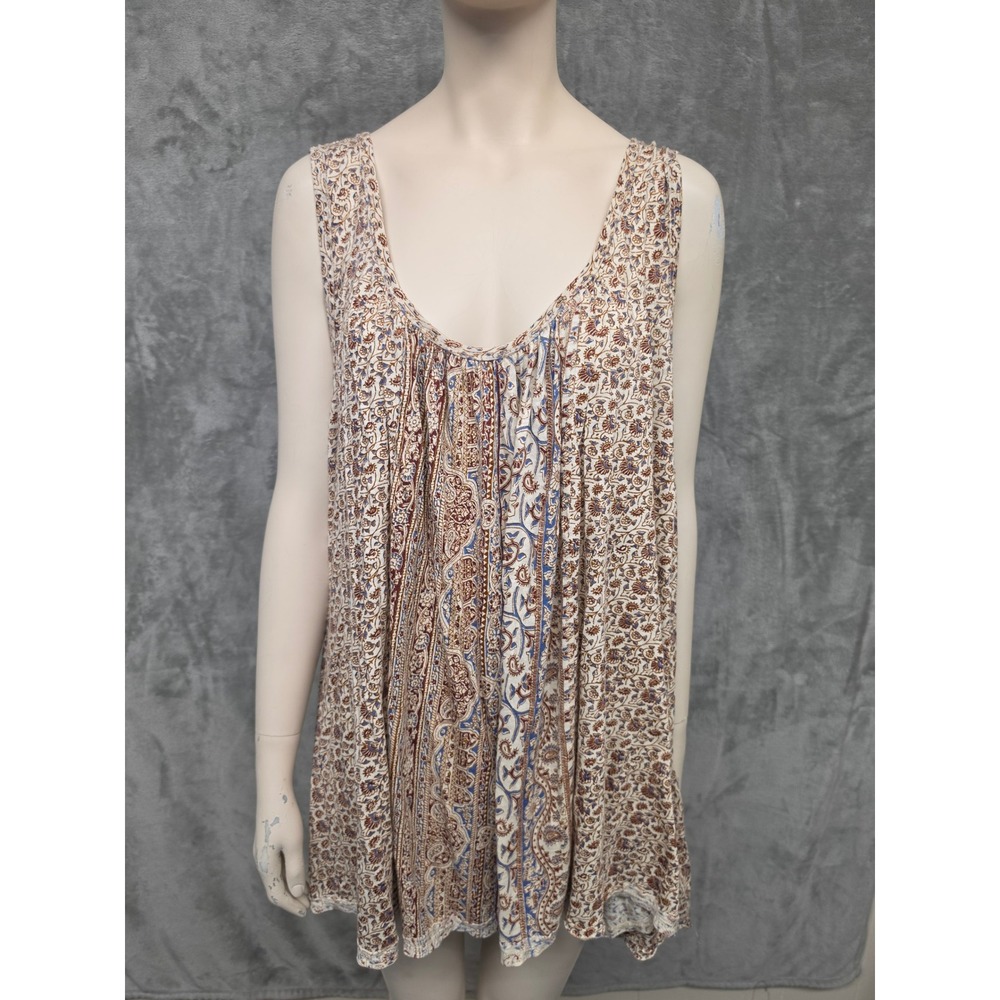 Free People Womens Medium Boho Paisley Open Back Sleeveless Tunic Top Multi